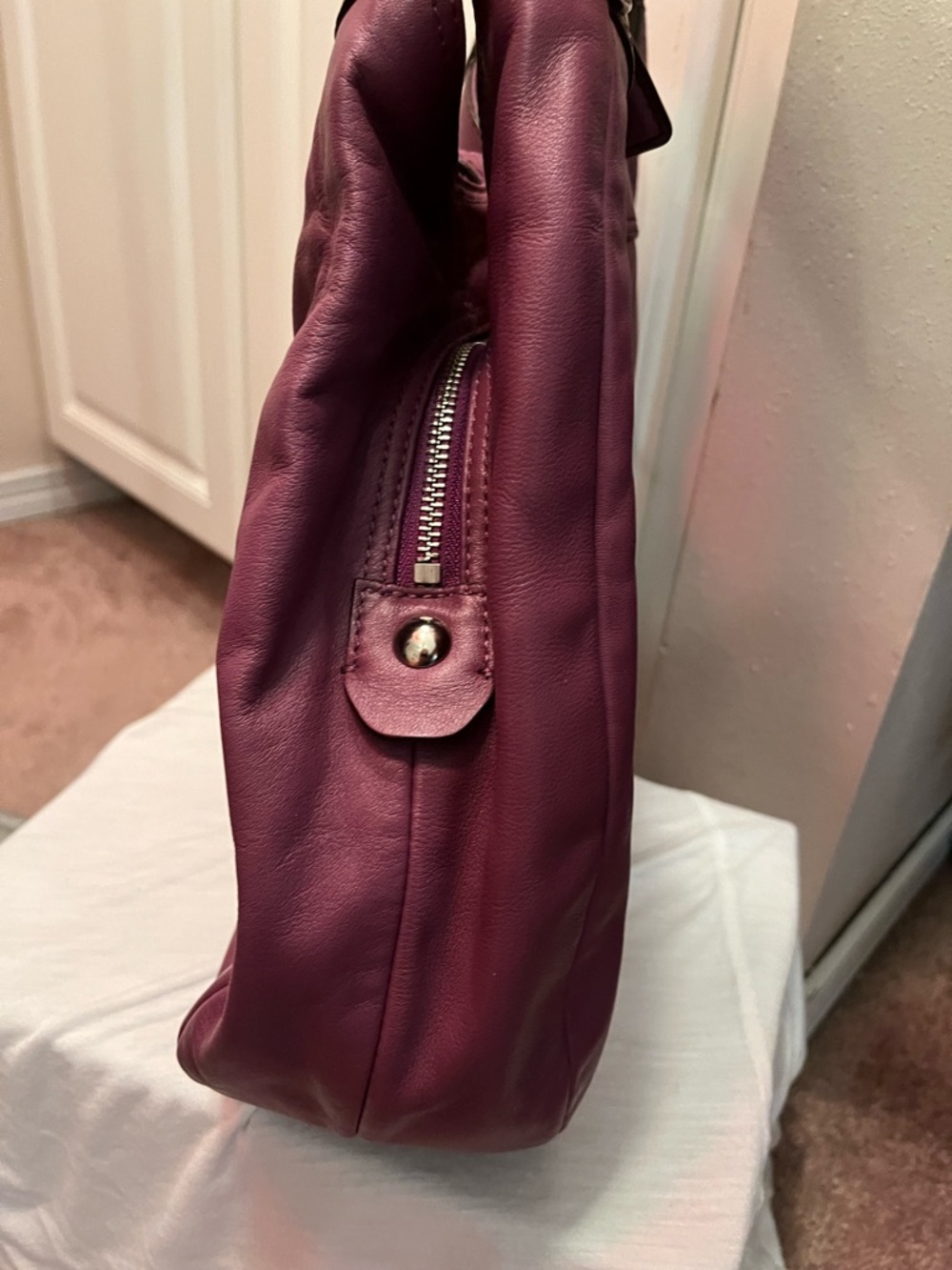Coach Purple Saffiano Leather Shoulder Bag Silver Hardware - Picture 12 of 15